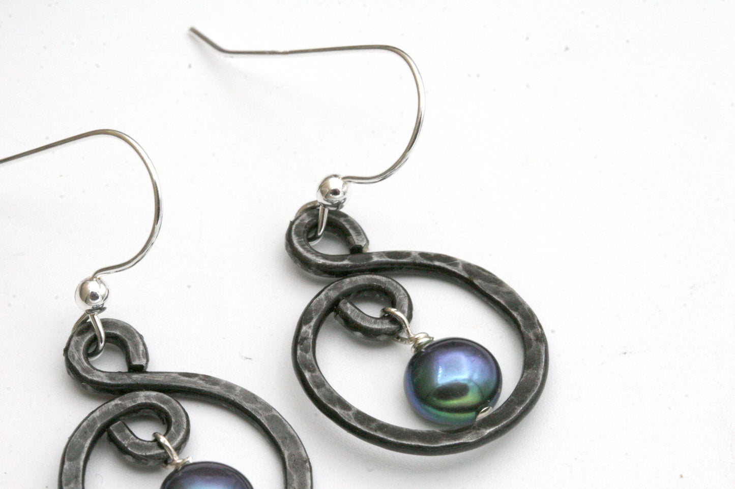 Small Iron and Blue Pearl Earrings