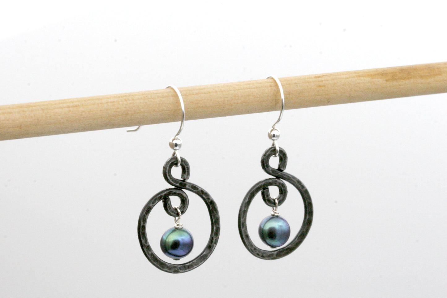 Small Iron and Blue Pearl Earrings