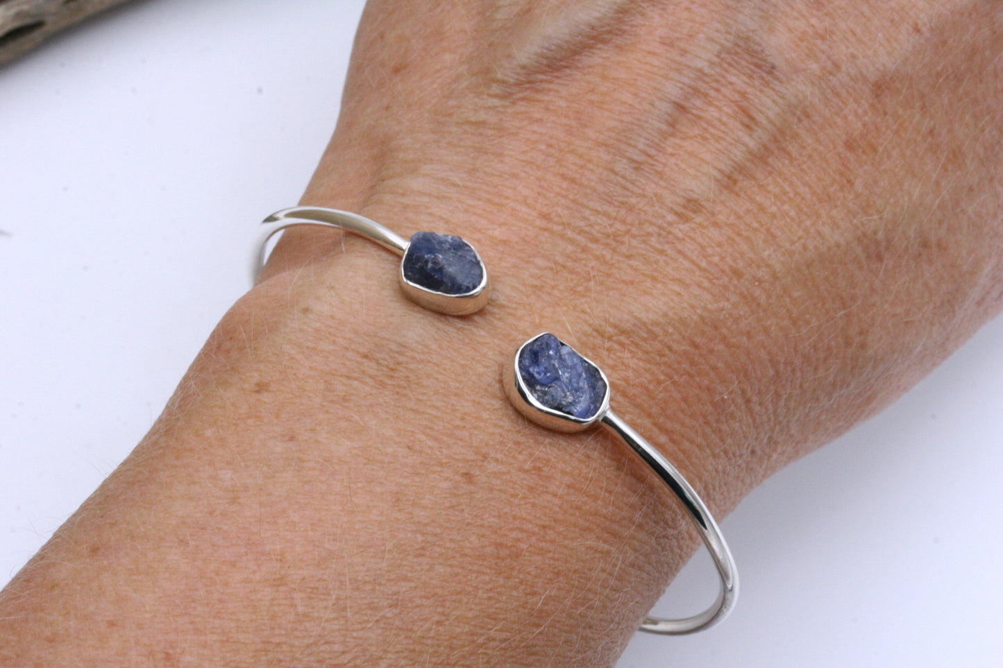 Raw Sapphire Sterling Silver Cuff Bracele, September Birthstone Jewelry