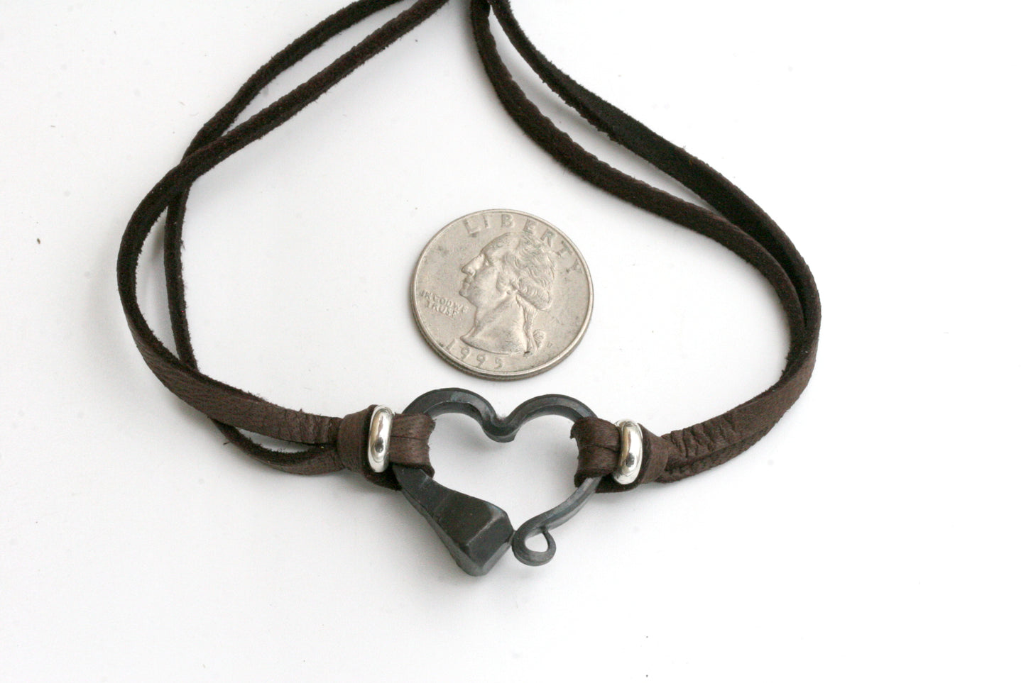 Handmade Horseshoe Nail Heart Bracelet with Silver Beads and Adjustable Leather Band, Horse Lover Gift