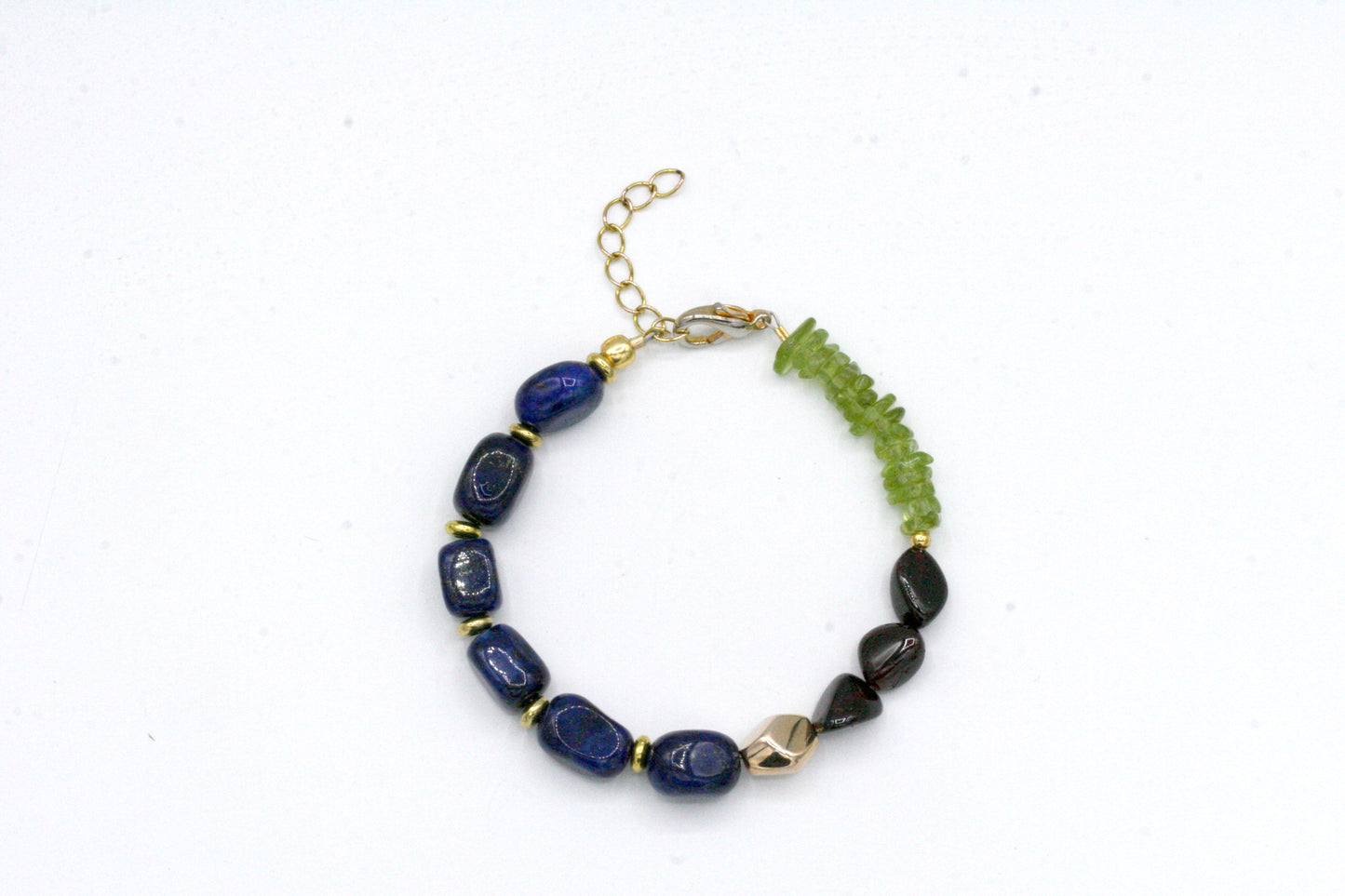 Bracelet perles Lapis Lazuli, Péridot et Grenat