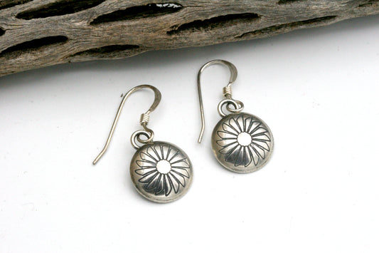 Sterling Silver Sunburst Earrings: Southwestern Stamped Design