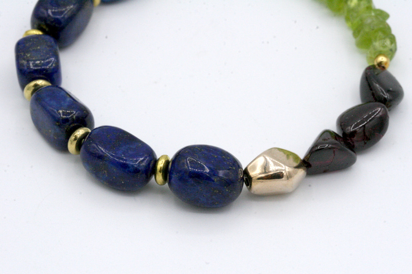 Bracelet perles Lapis Lazuli, Péridot et Grenat