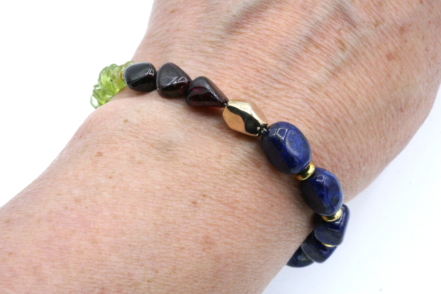 Bracelet perles Lapis Lazuli, Péridot et Grenat