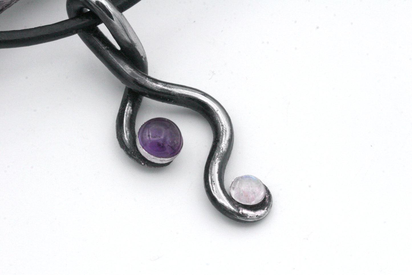 Twisted Iron pendant with Amethyst and Moonstone, Iron Anniversary