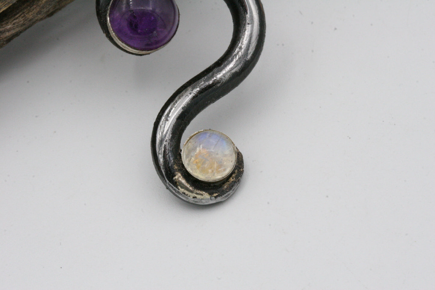 Twisted Iron pendant with Amethyst and Moonstone, Iron Anniversary