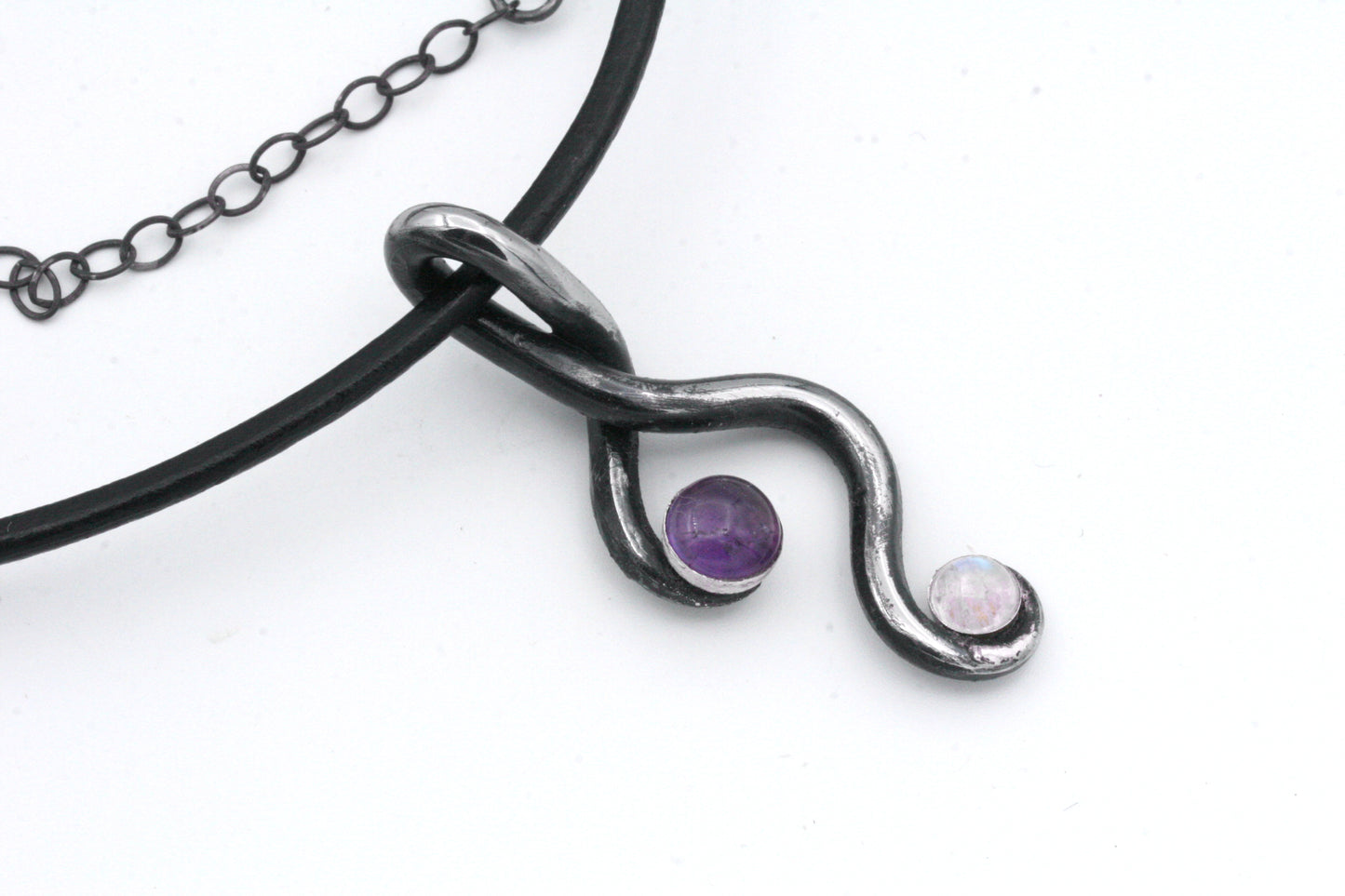 Twisted Iron pendant with Amethyst and Moonstone, Iron Anniversary
