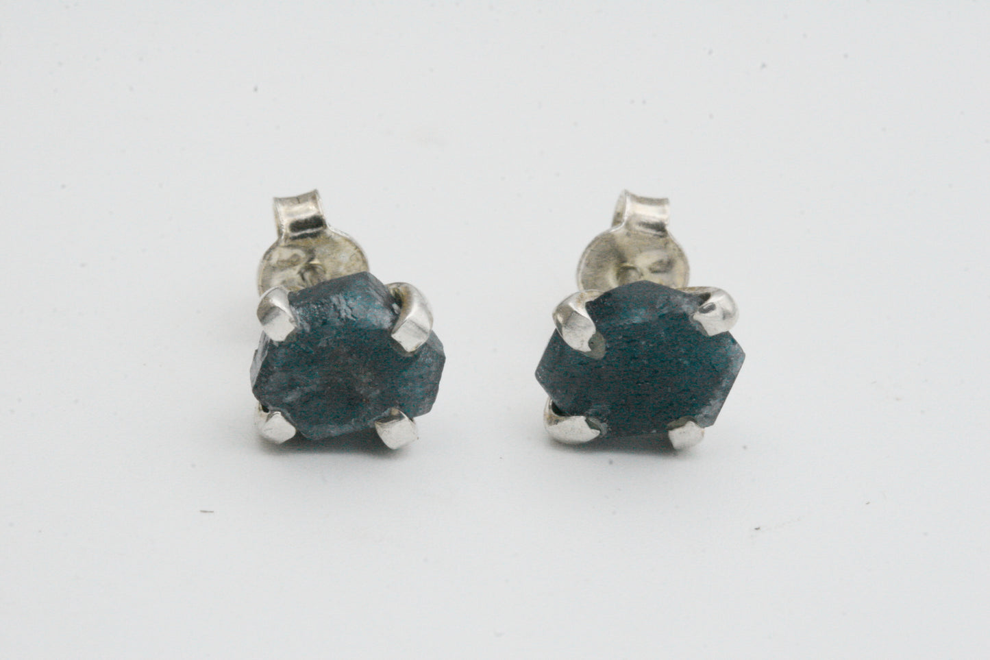Raw Sapphire Stud Earrings In Sterling Silver