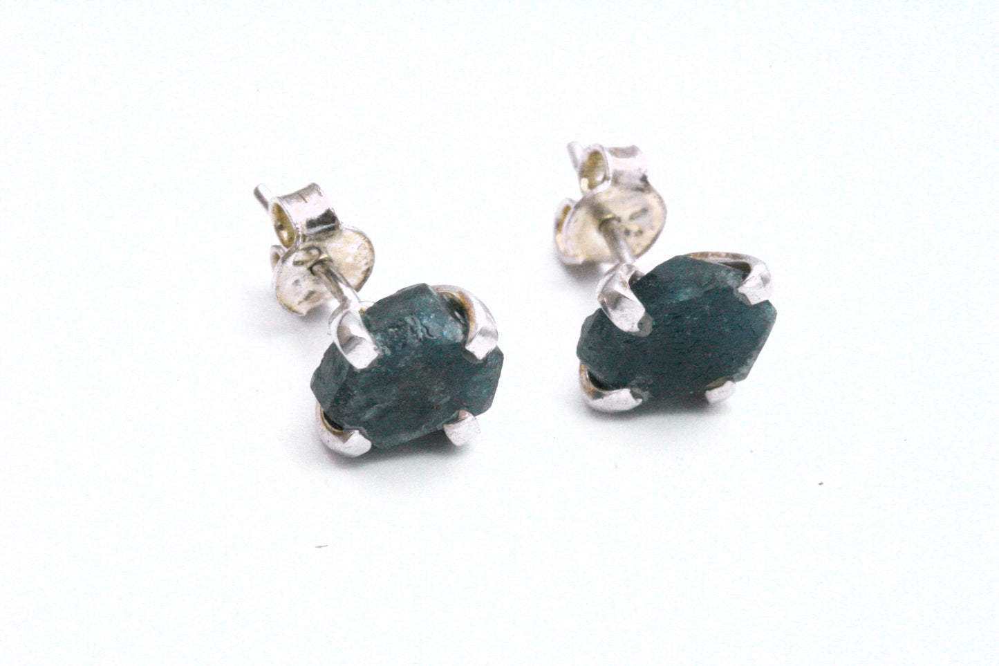 Raw Sapphire Stud Earrings In Sterling Silver