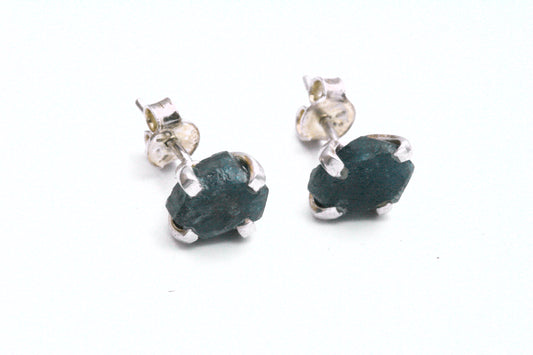 Raw Sapphire Stud Earrings In Sterling Silver