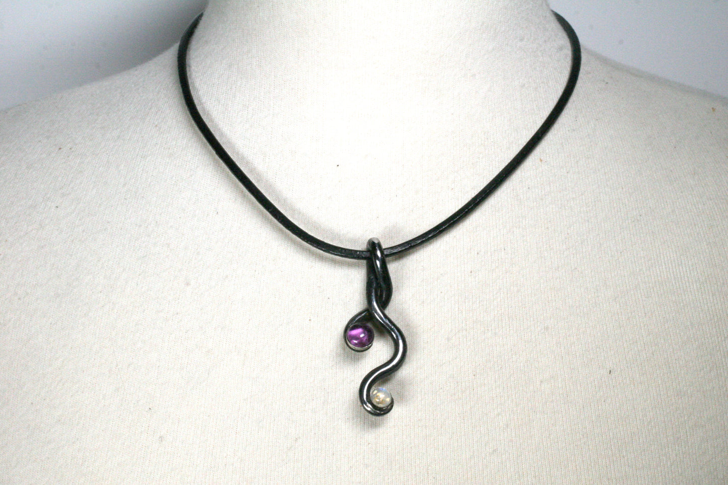 Twisted Iron pendant with Amethyst and Moonstone, Iron Anniversary