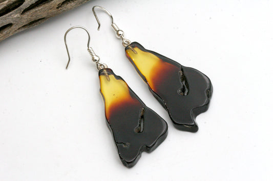 Freeform Amber Earrings, Sterling Silver Ear Wires, Natural Slab Cut
