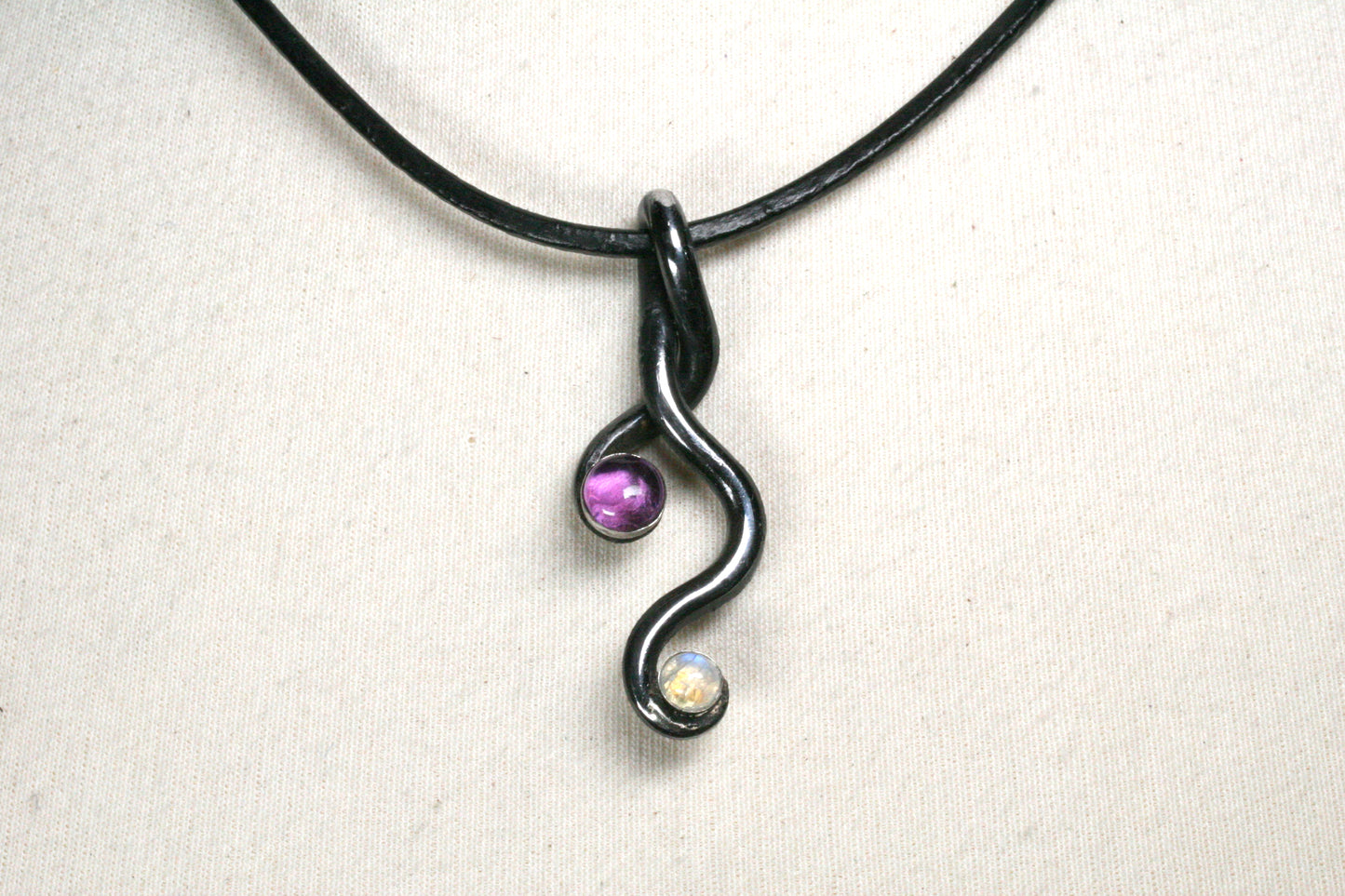 Twisted Iron pendant with Amethyst and Moonstone, Iron Anniversary