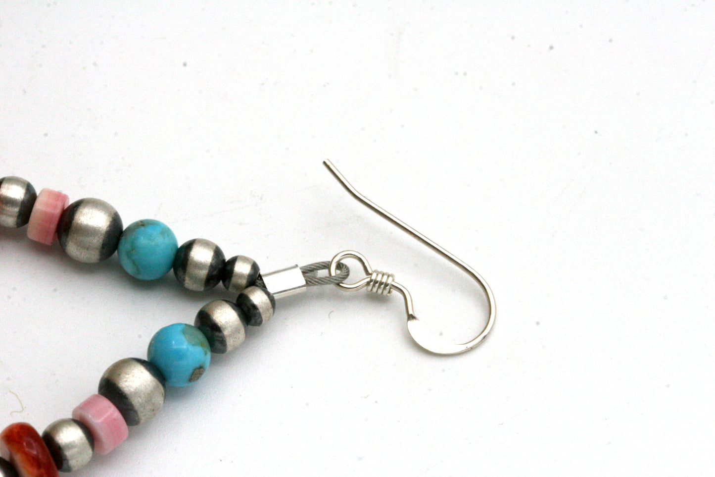 Boucles d'oreilles créoles Navajo Pearl avec huître épineuse et turquoise, argent sterling, style Sundance, boucles d'oreilles bohèmes turquoise, boucles d'oreilles colorées