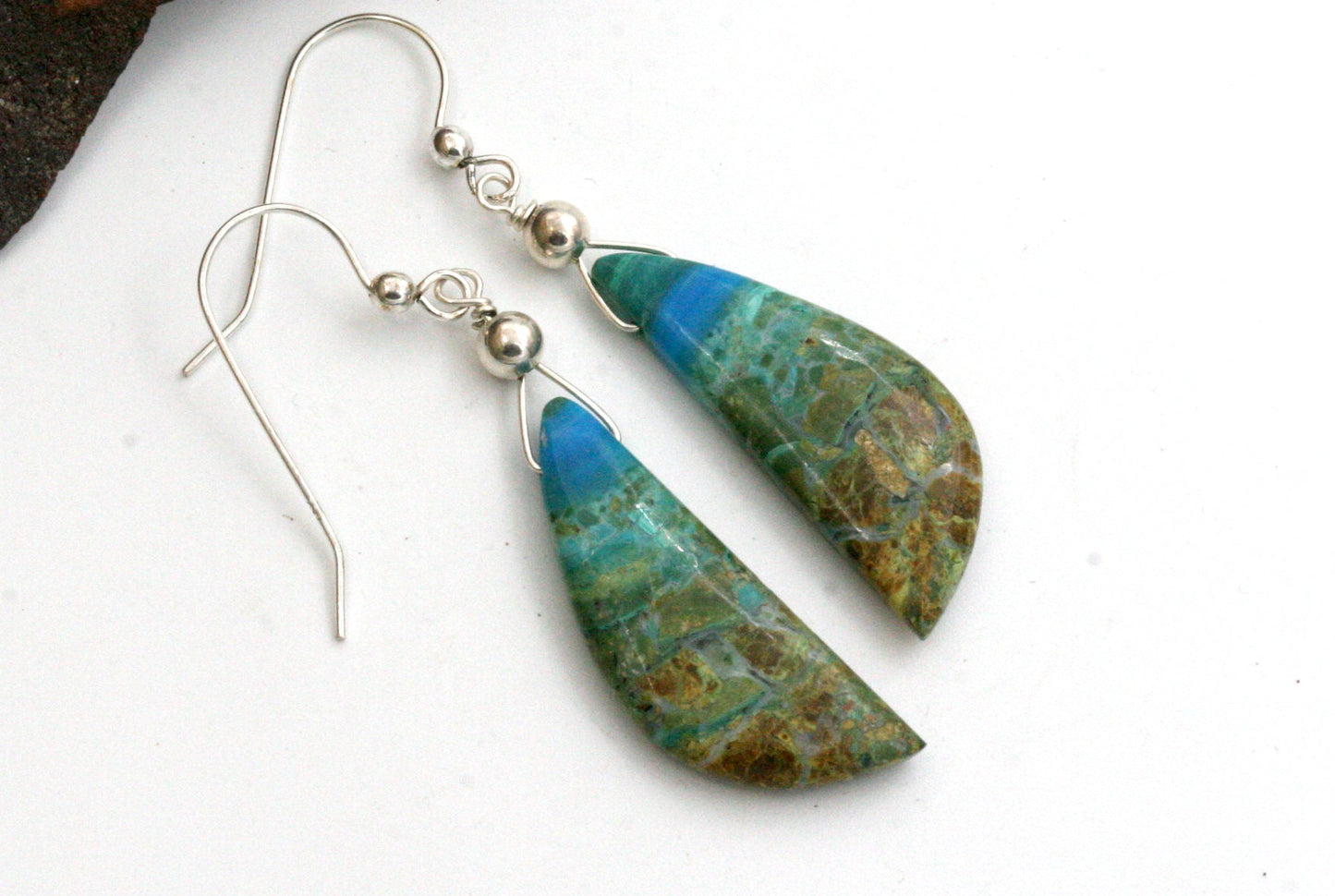 Blue Opal Petrified Wood Earrings