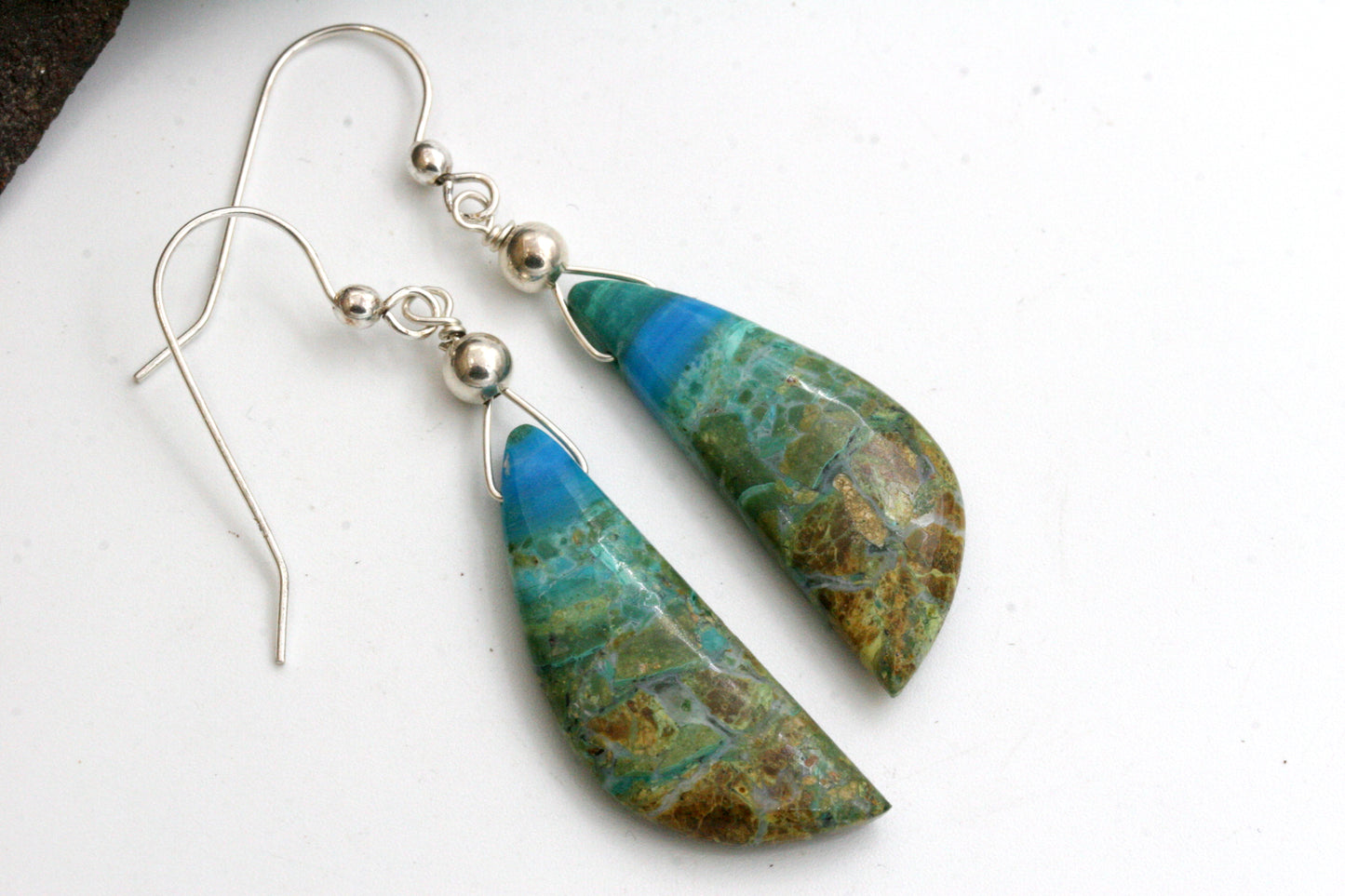 Blue Opal Petrified Wood Earrings
