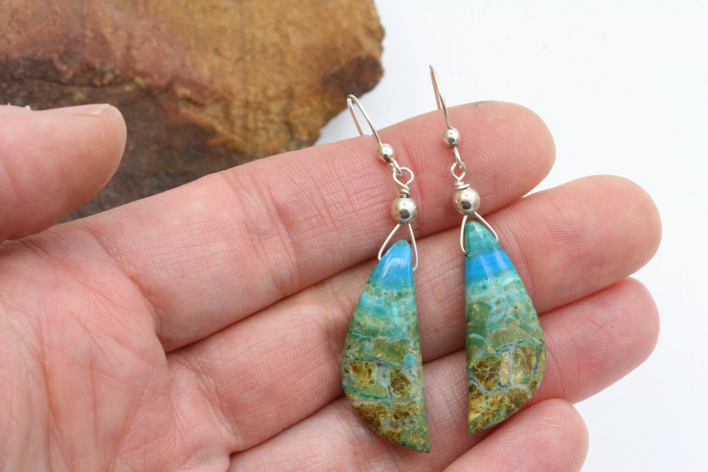 Blue Opal Petrified Wood Earrings