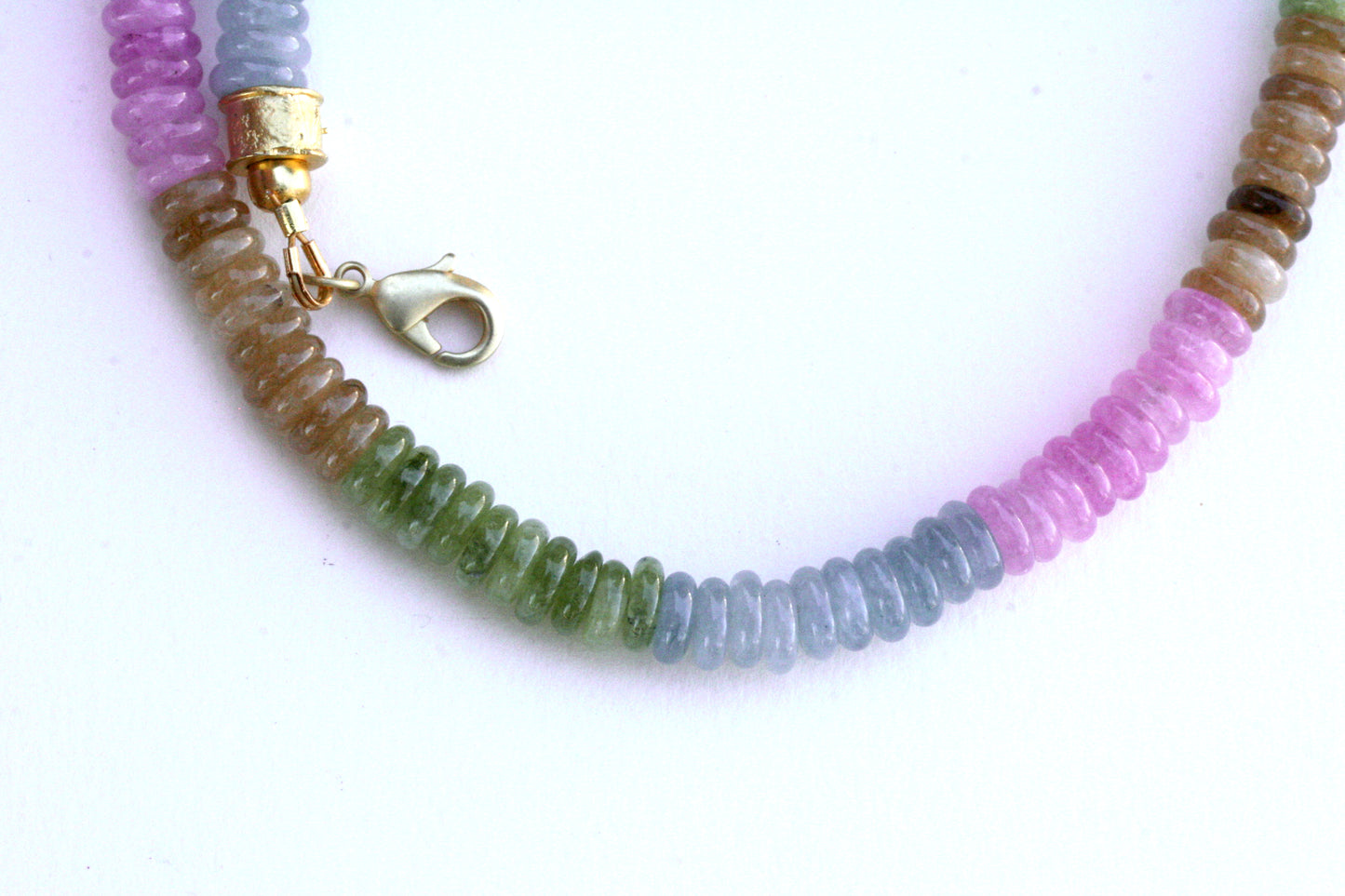 Pastel Beaded Gemstone Necklace, Jade with Gold Vermeil Beads