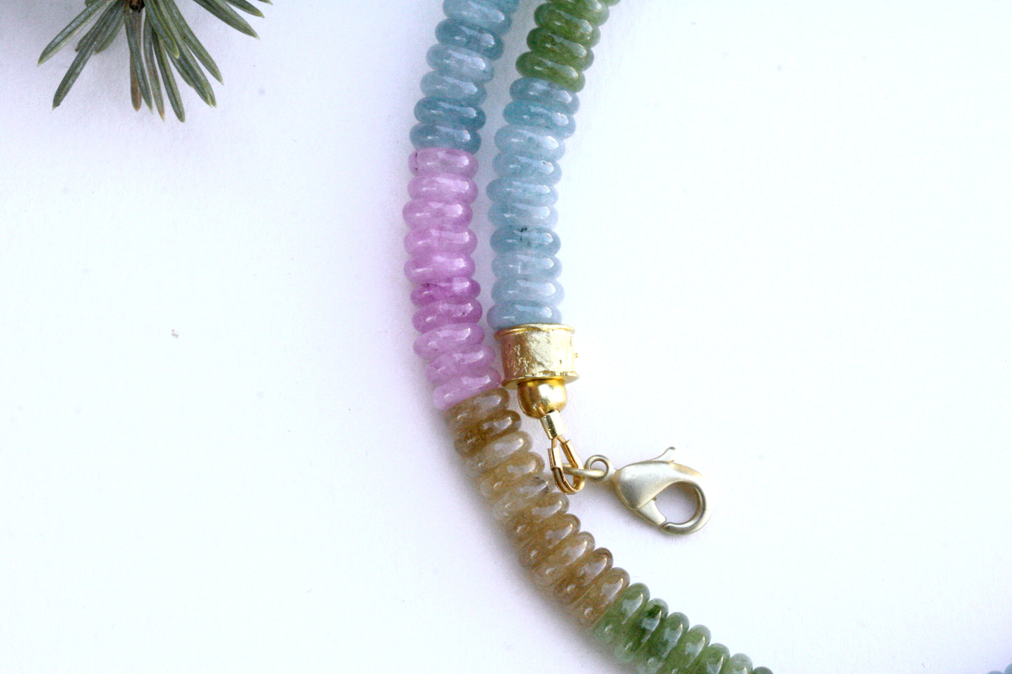 Pastel Beaded Gemstone Necklace, Jade with Gold Vermeil Beads