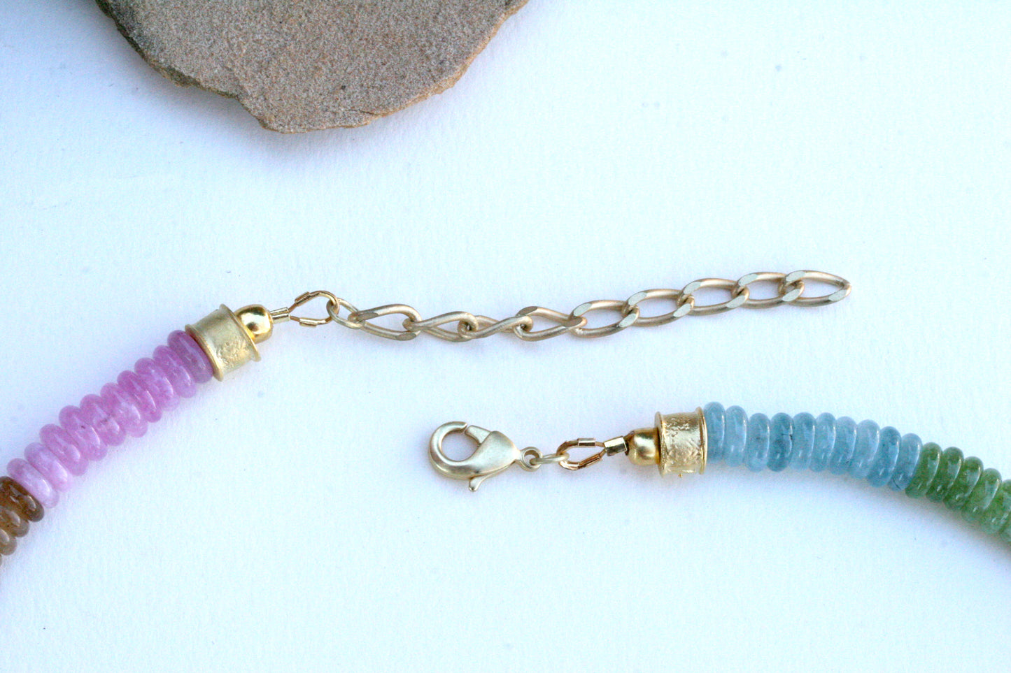 Pastel Beaded Gemstone Necklace, Jade with Gold Vermeil Beads