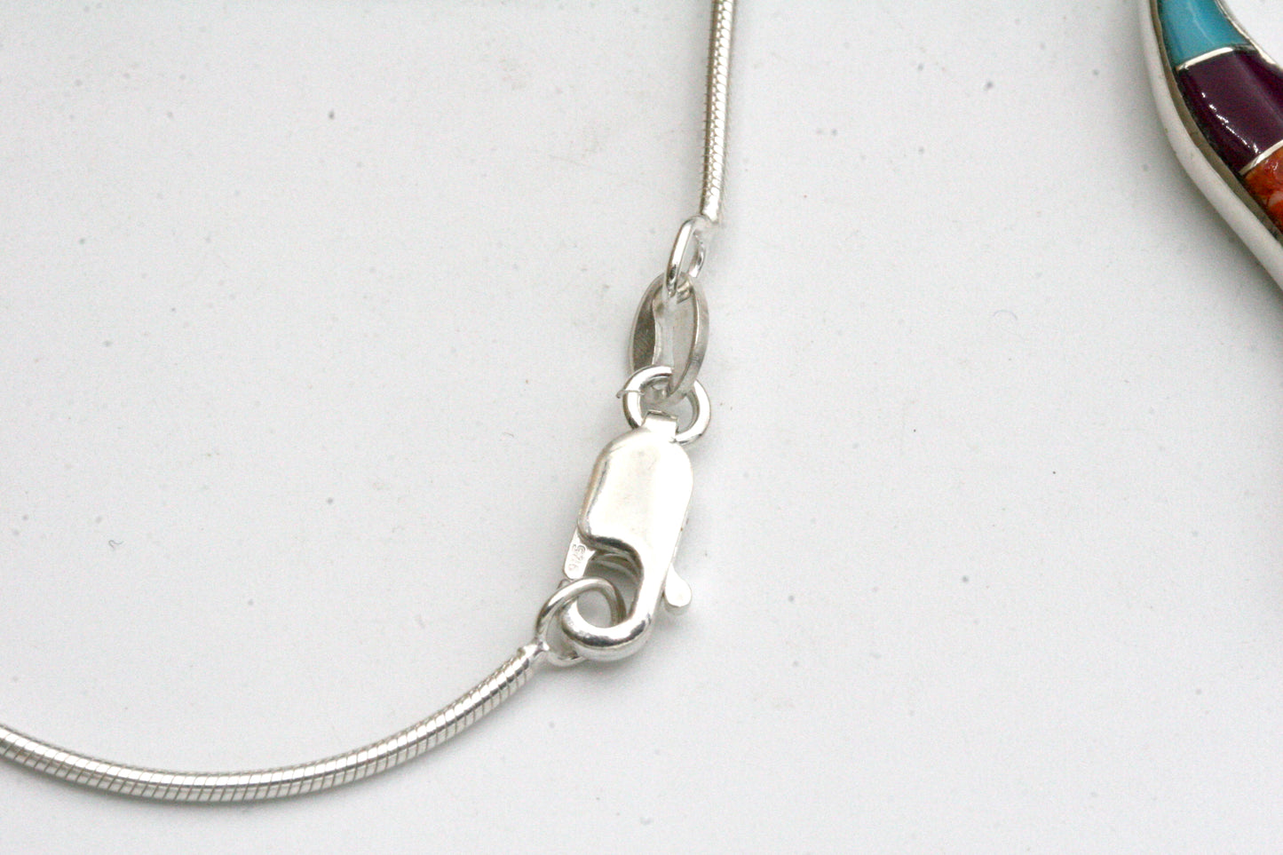 Sterling Silver Wave Pendant with Lapis, Turquoise, Spiny Oyster and Opal Inlay on Snake Chain