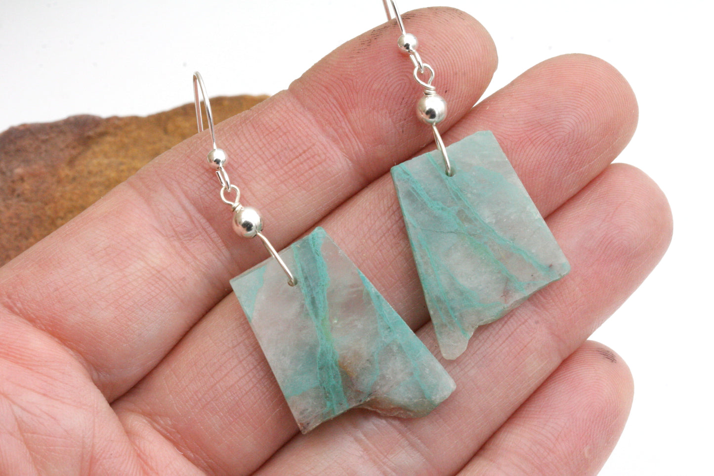 Boucles d'oreilles en chrysocolle et quartz avec argent sterling