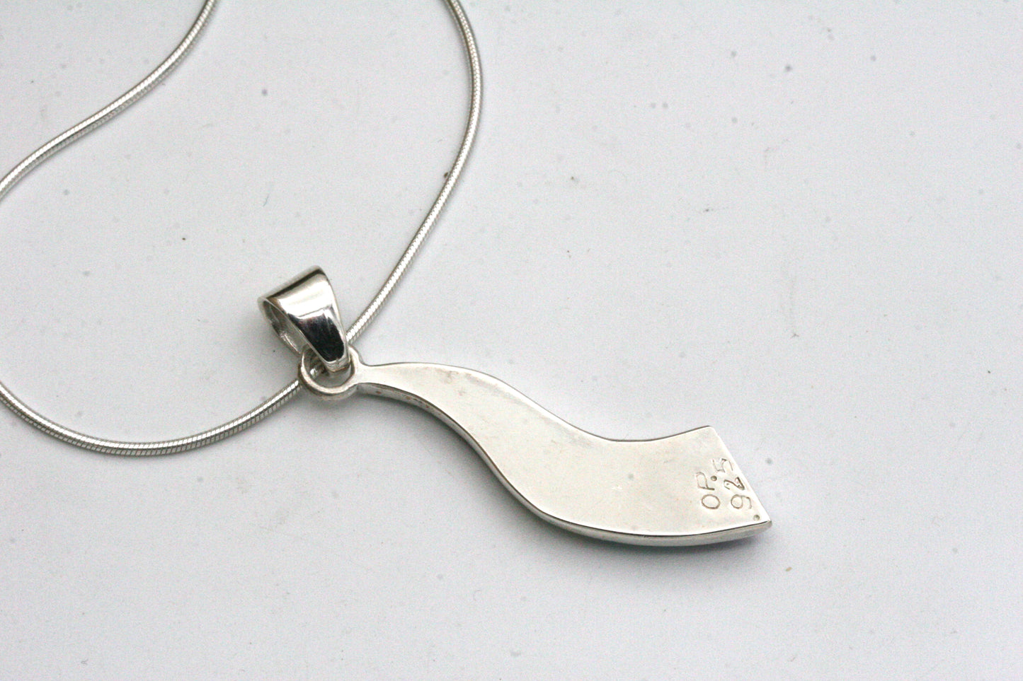 Sterling Silver Wave Pendant with Lapis, Turquoise, Spiny Oyster and Opal Inlay on Snake Chain