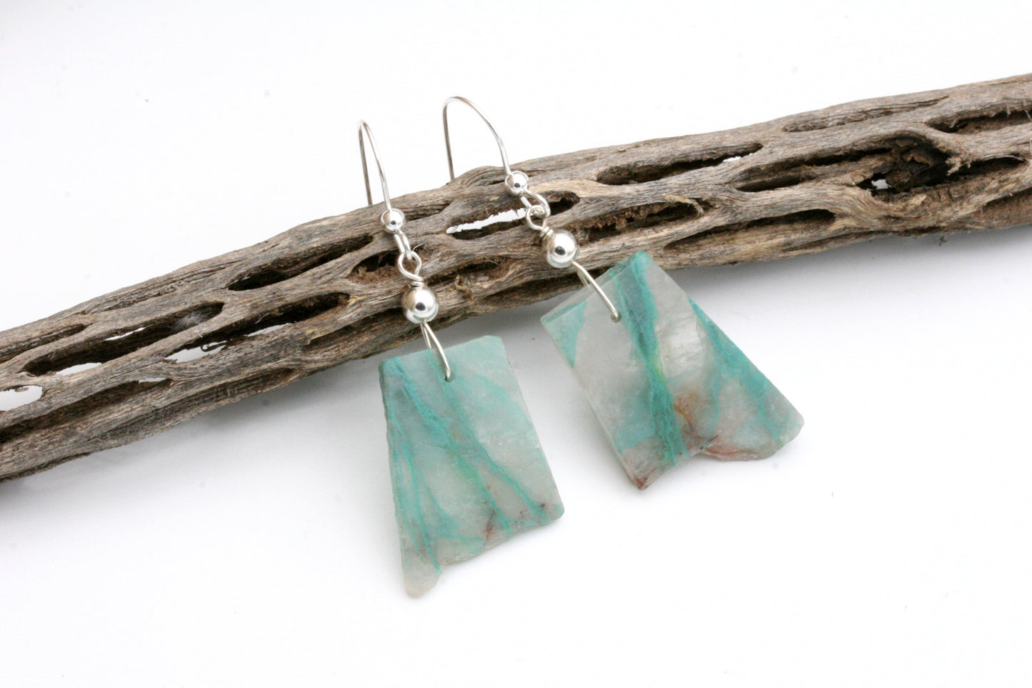 Boucles d'oreilles en chrysocolle et quartz avec argent sterling