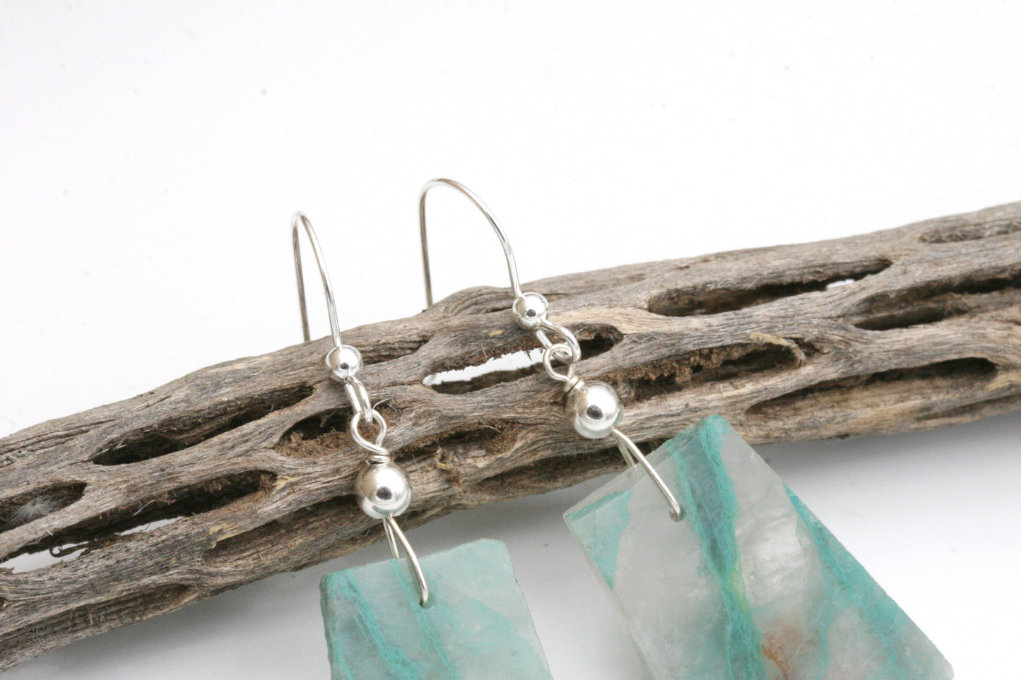 Boucles d'oreilles en chrysocolle et quartz avec argent sterling