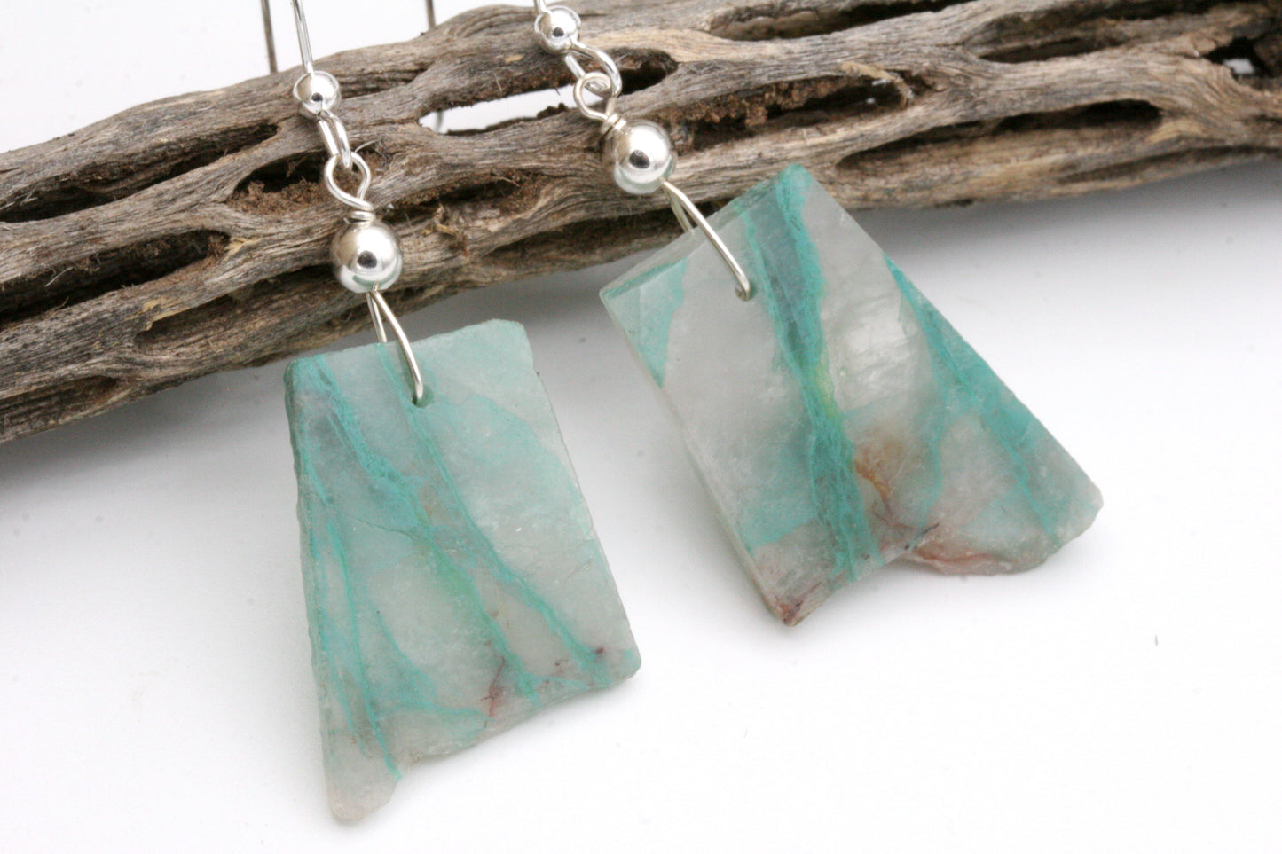 Boucles d'oreilles en chrysocolle et quartz avec argent sterling