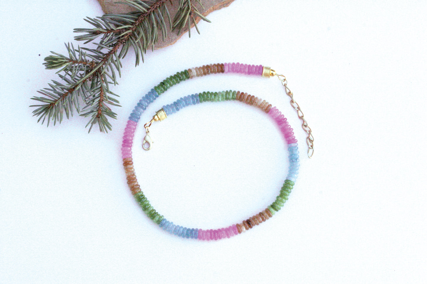 Pastel Beaded Gemstone Necklace, Jade with Gold Vermeil Beads