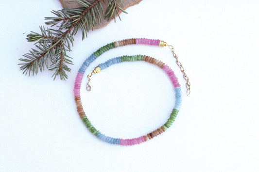 Pastel Beaded Gemstone Necklace, Jade with Gold Vermeil Beads