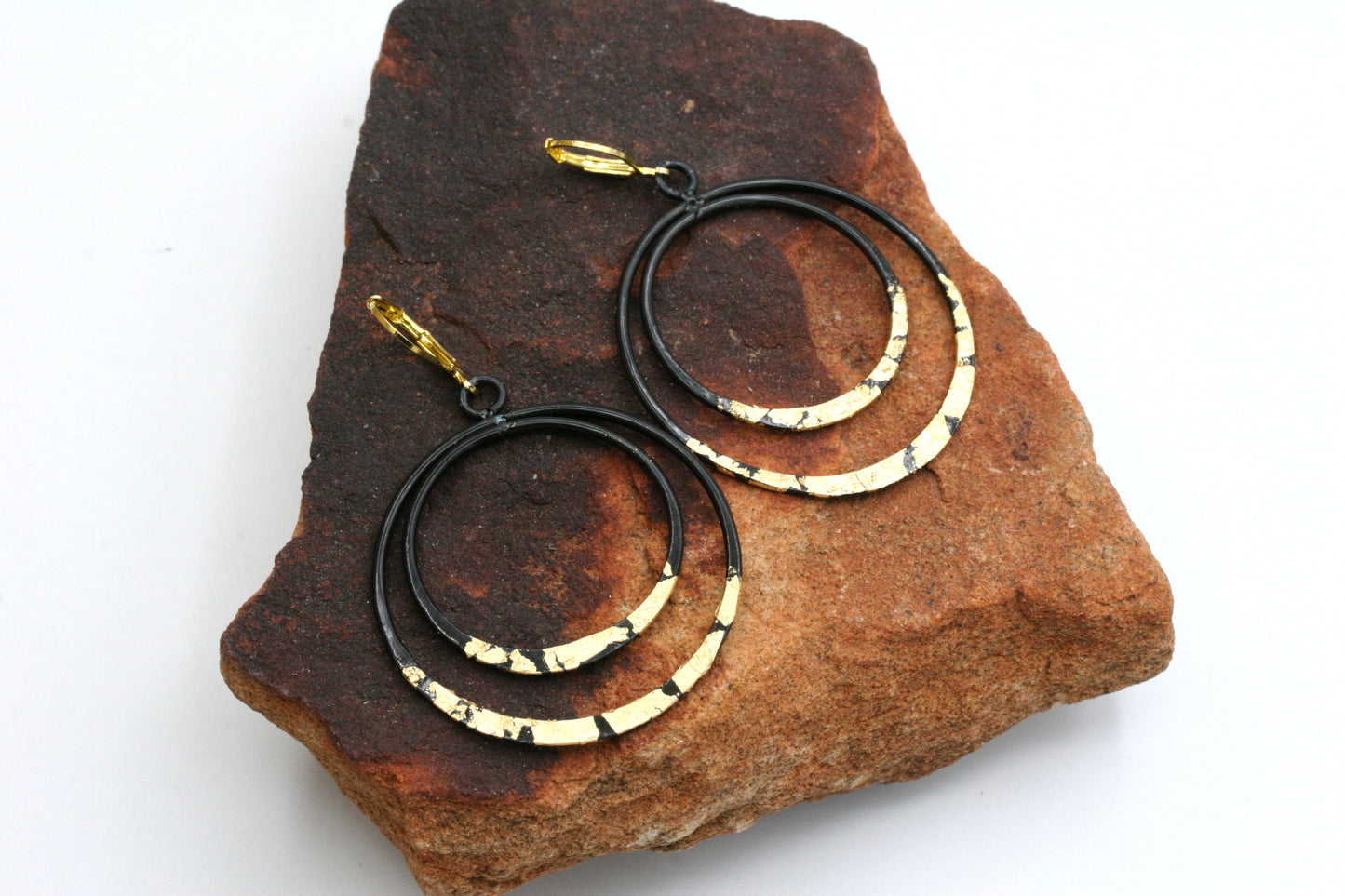Iron Hoop Earrings with Gold Accents, Keum Boo