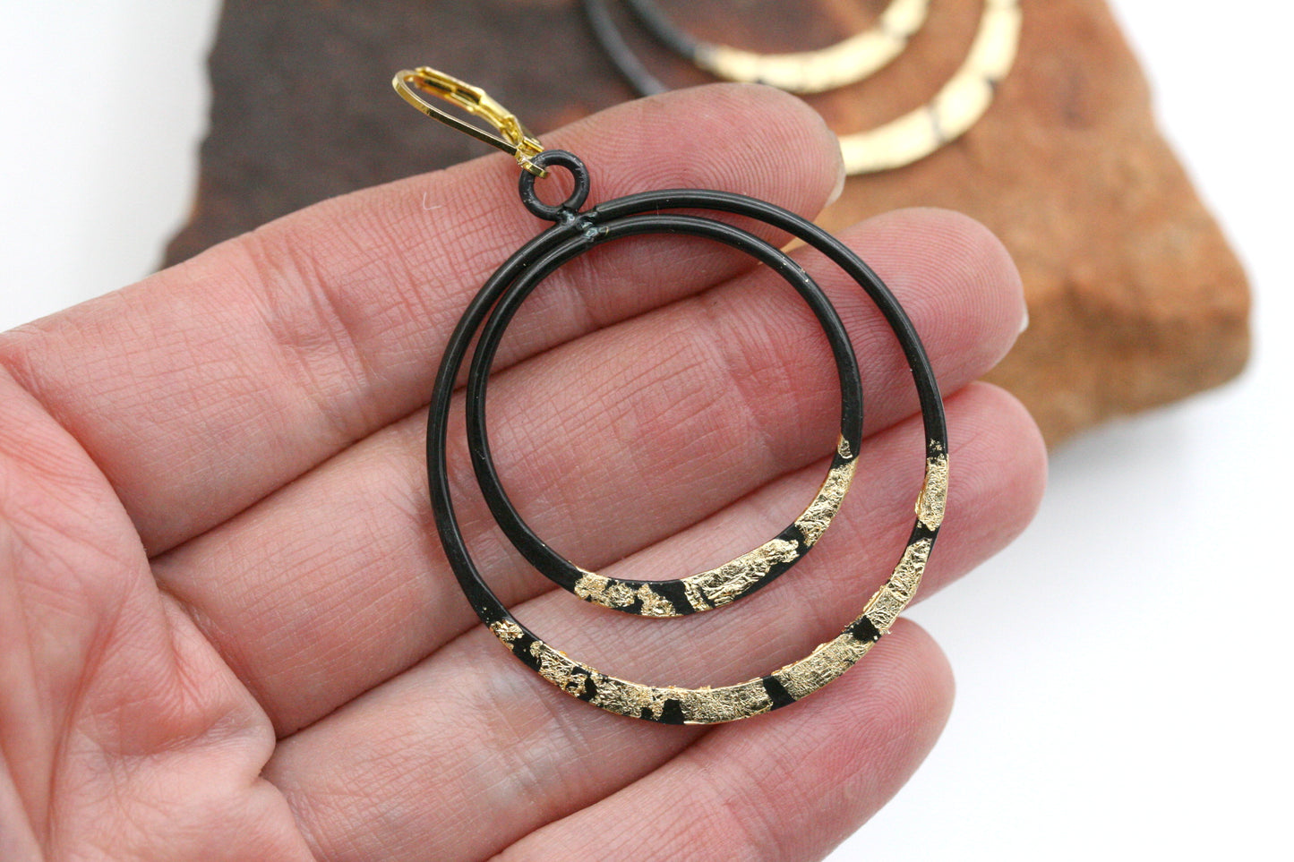 Iron Hoop Earrings with Gold Accents, Keum Boo
