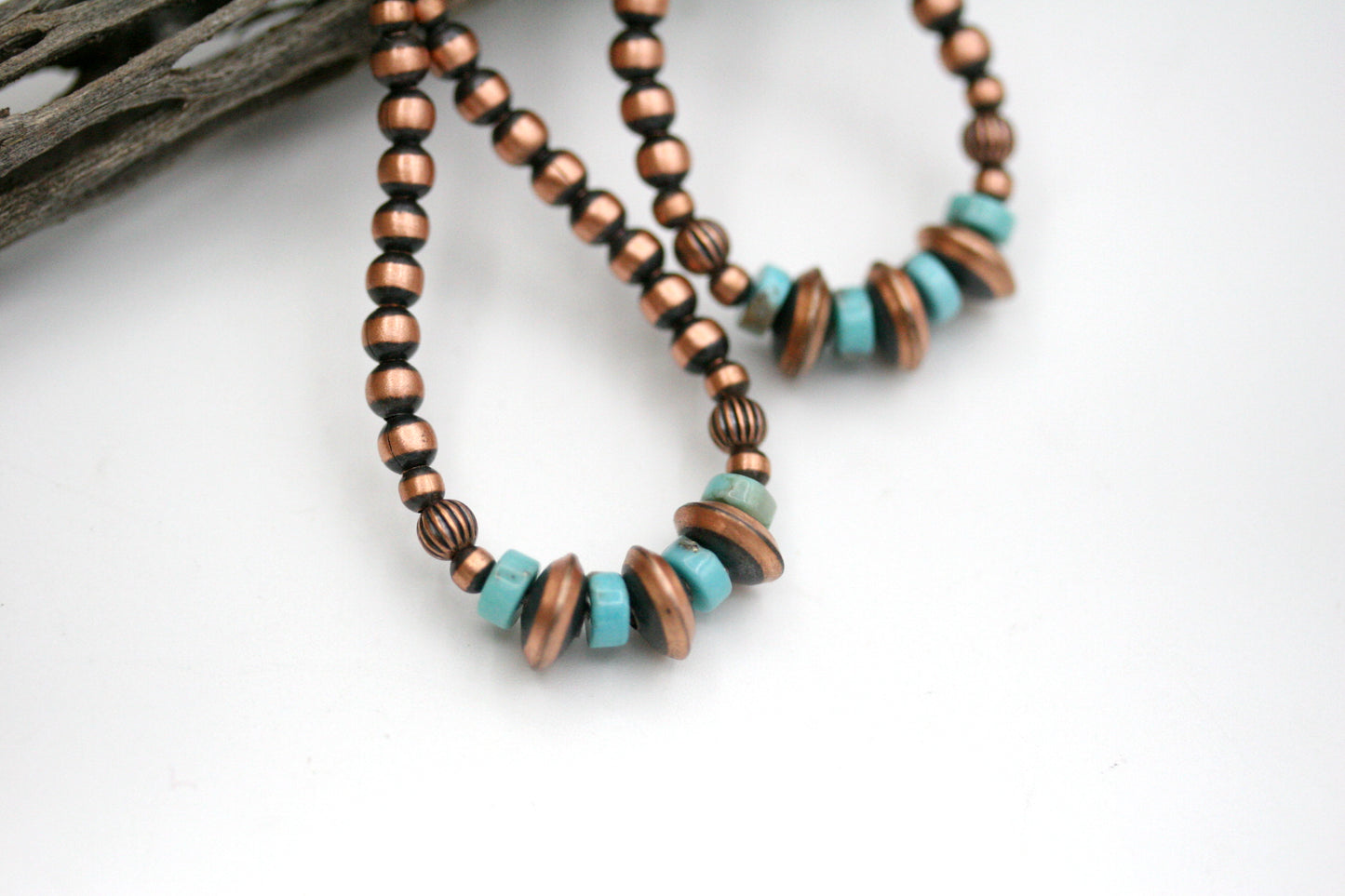 Copper Navajo Pearl Hoop Earrings with Turquoise