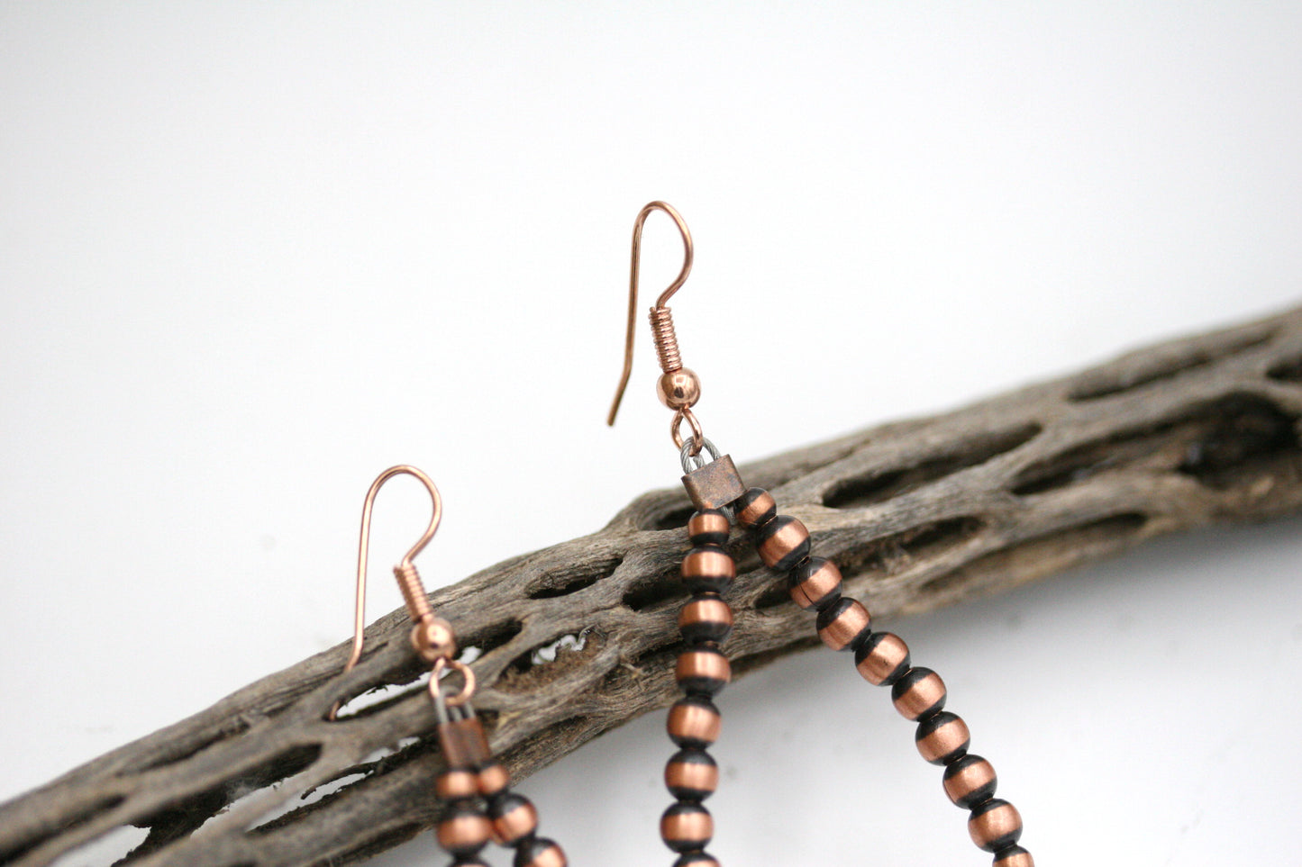 Copper Navajo Pearl Hoop Earrings with Turquoise