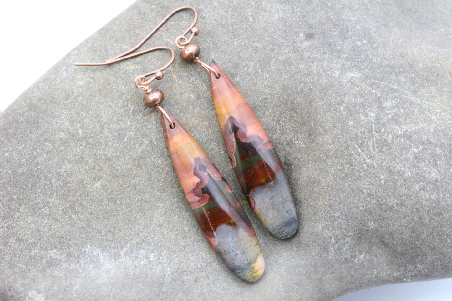 OOAK Red Creek Jasper Earrings – Multicolor Earth Tone Gemstone Jewelry – Artisan Design