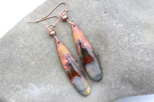 OOAK Red Creek Jasper Earrings – Multicolor Earth Tone Gemstone Jewelry – Artisan Design