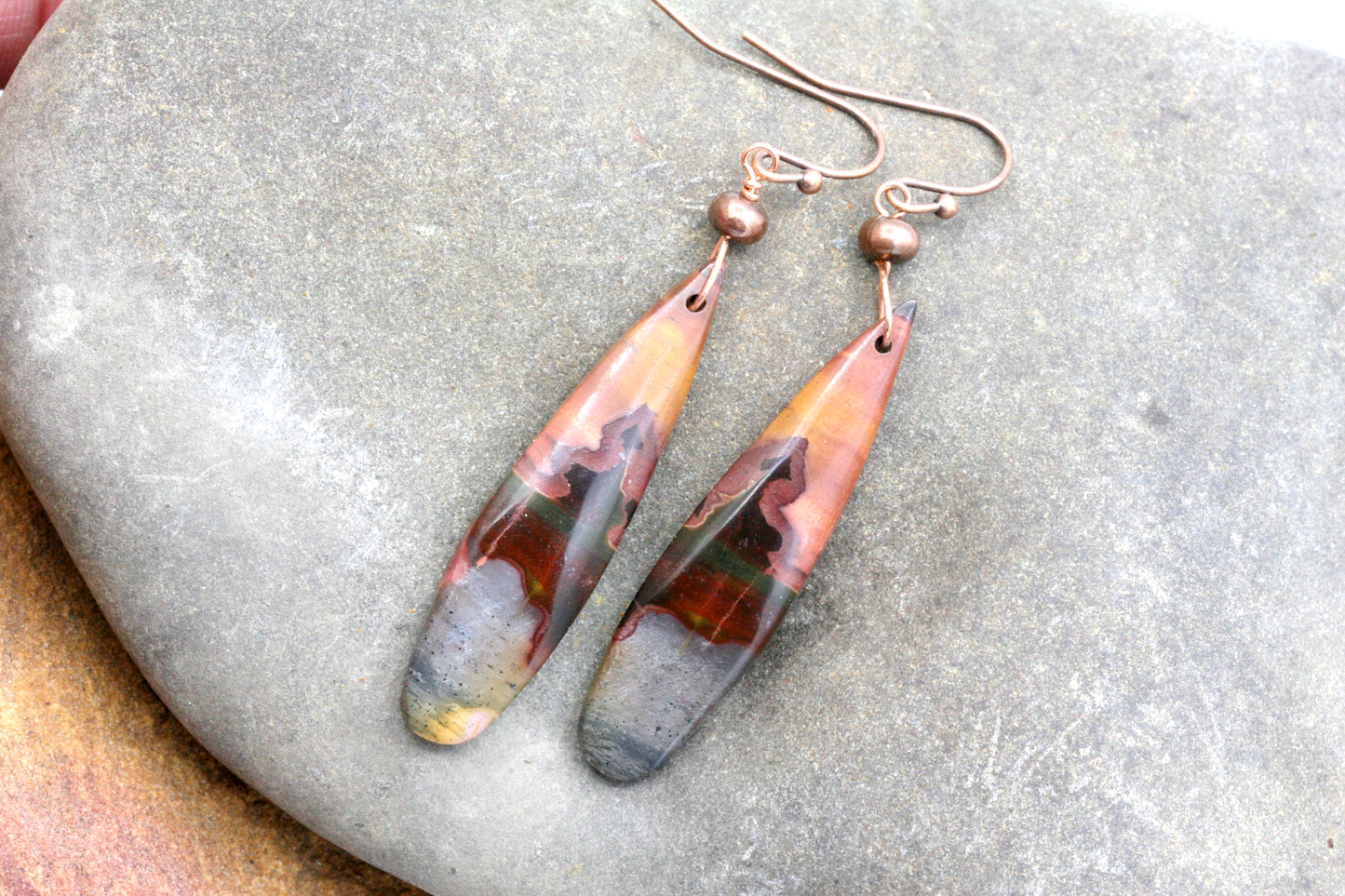 OOAK Red Creek Jasper Earrings – Multicolor Earth Tone Gemstone Jewelry – Artisan Design