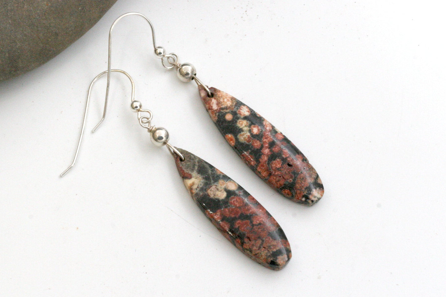 Red Snowflake Obsidian Teardrop Earrings with Sterling Silver