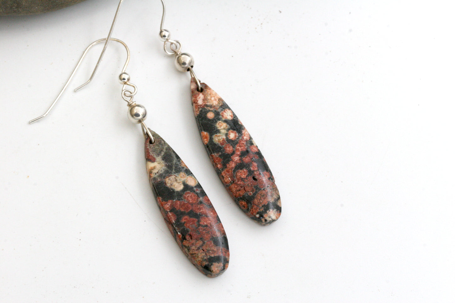 Red Snowflake Obsidian Teardrop Earrings with Sterling Silver