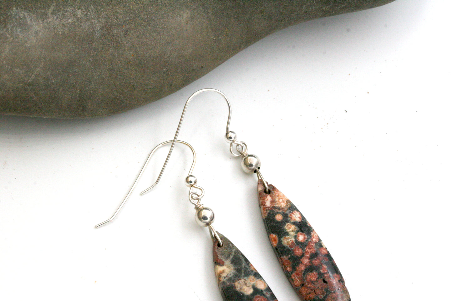 Red Snowflake Obsidian Teardrop Earrings with Sterling Silver
