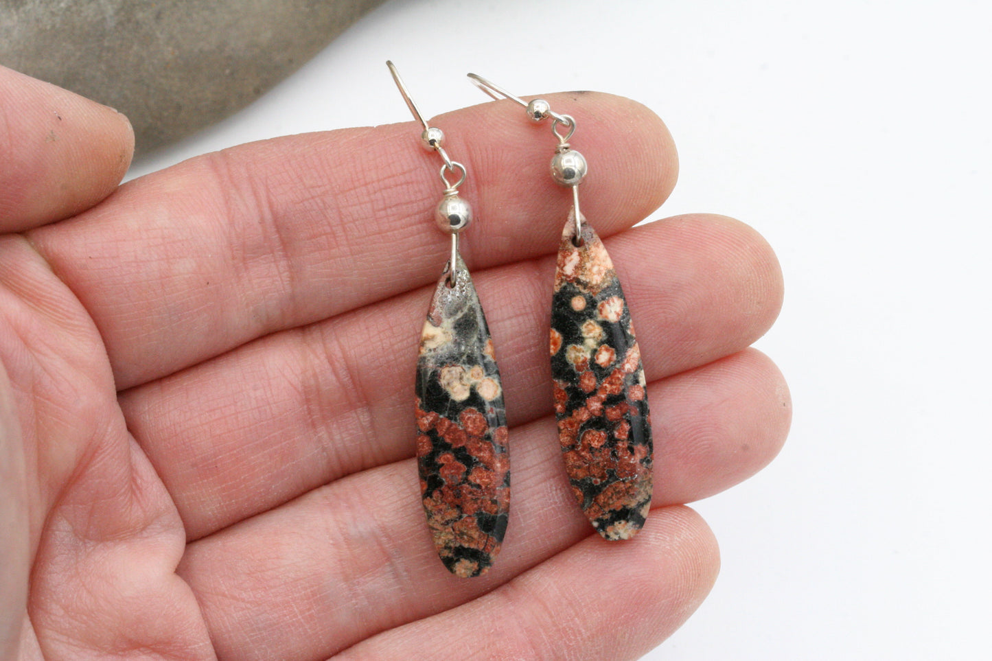Red Snowflake Obsidian Teardrop Earrings with Sterling Silver