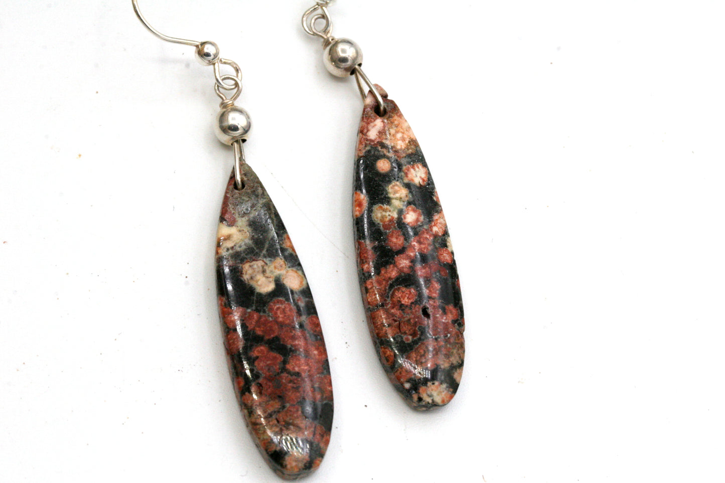 Red Snowflake Obsidian Teardrop Earrings with Sterling Silver