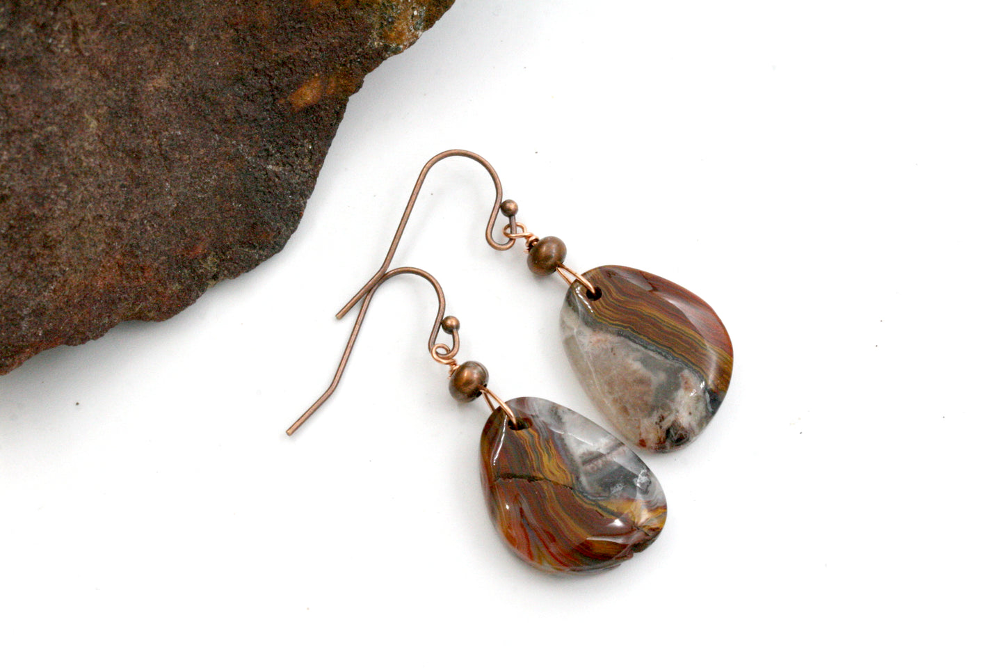 Crazy Lace Agate Earrings – Red Yellow Gemstone