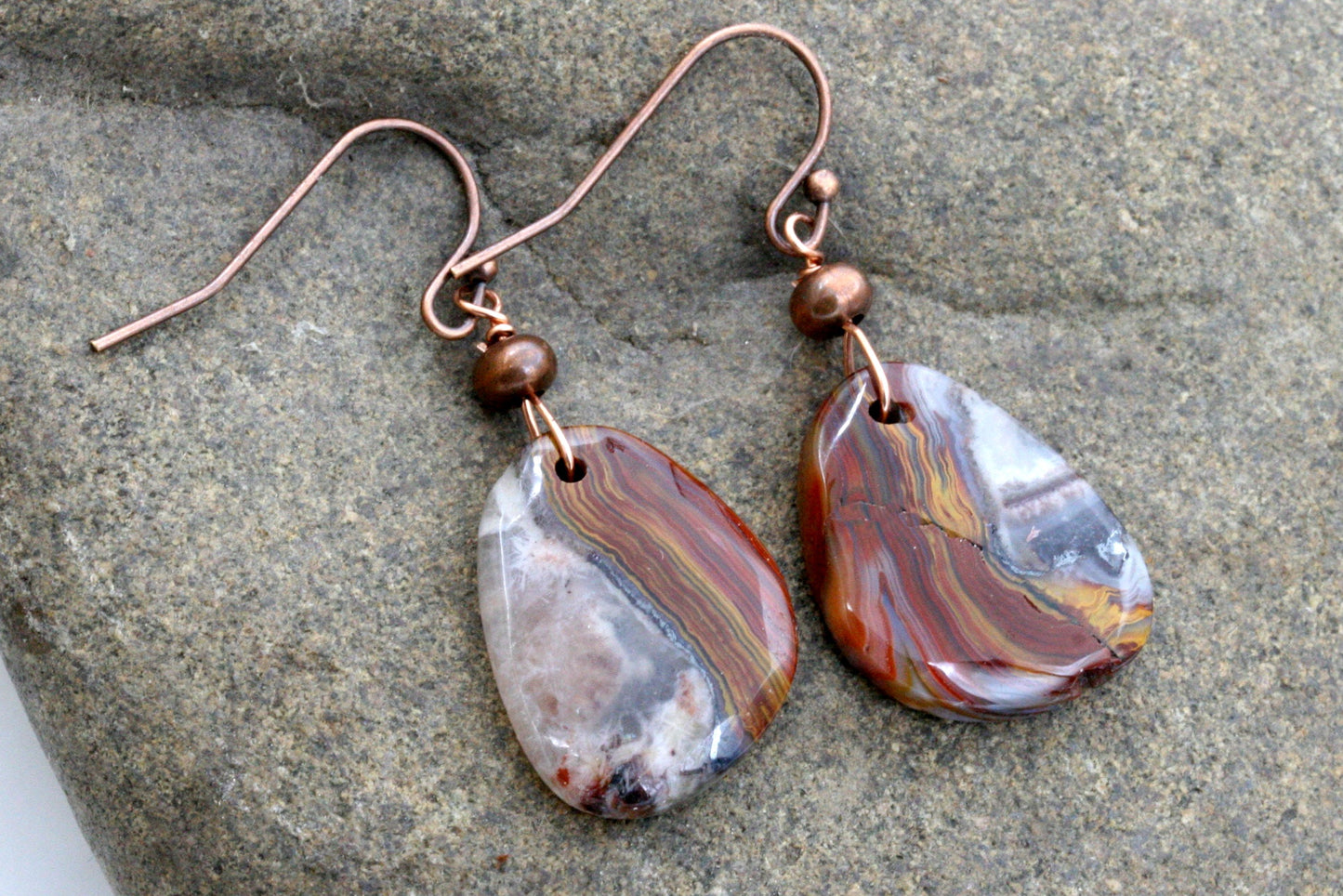 Crazy Lace Agate Earrings – Red Yellow Gemstone