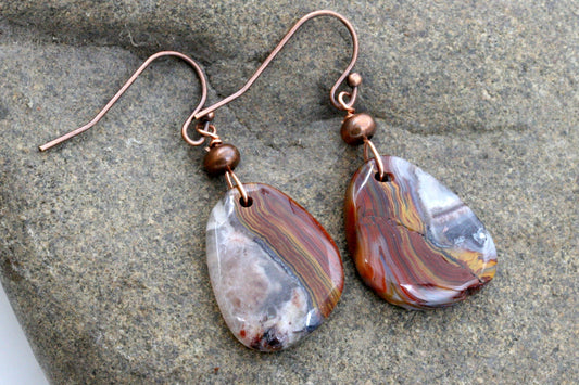 Crazy Lace Agate Earrings – Red Yellow Gemstone