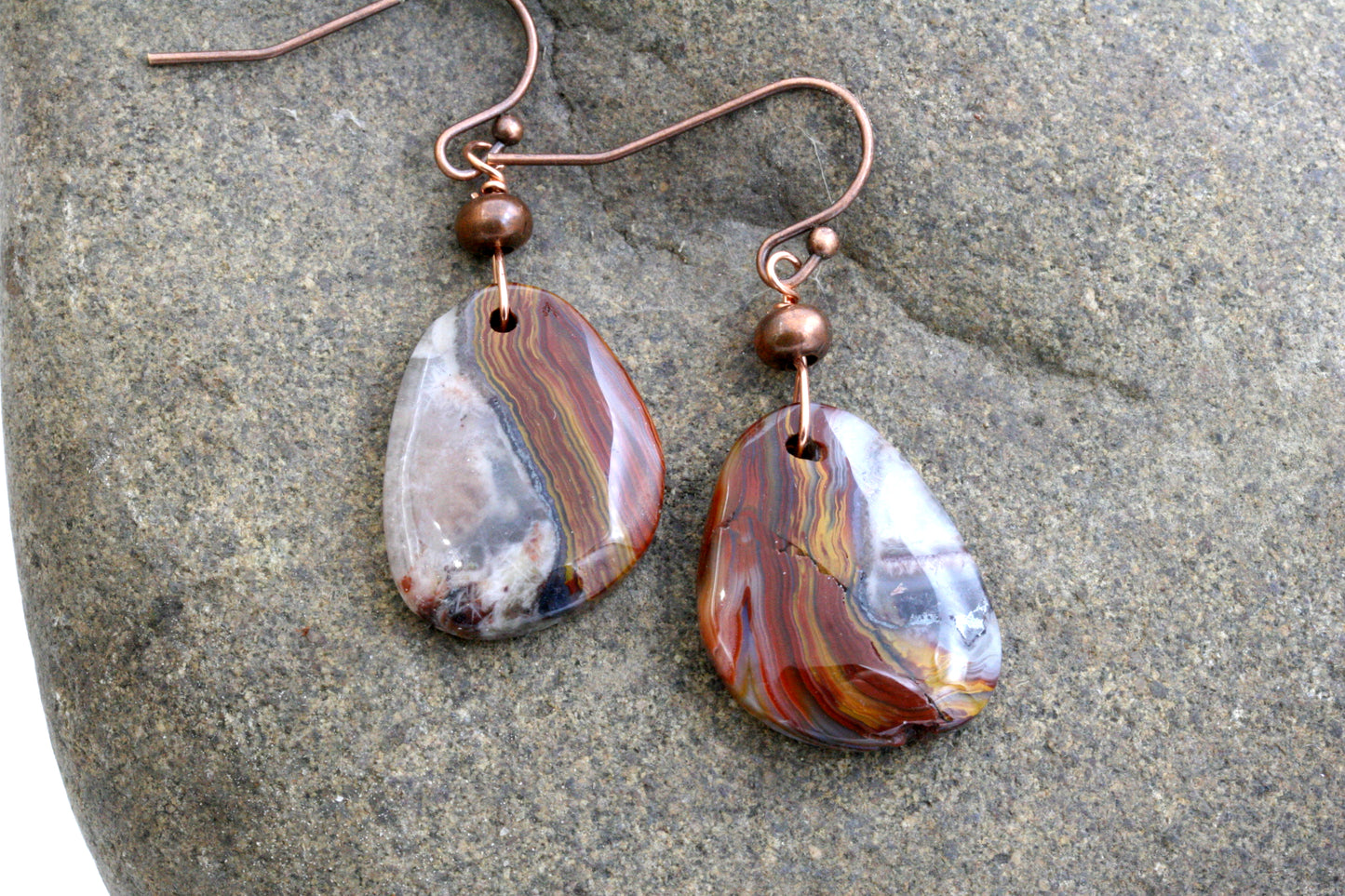 Crazy Lace Agate Earrings – Red Yellow Gemstone