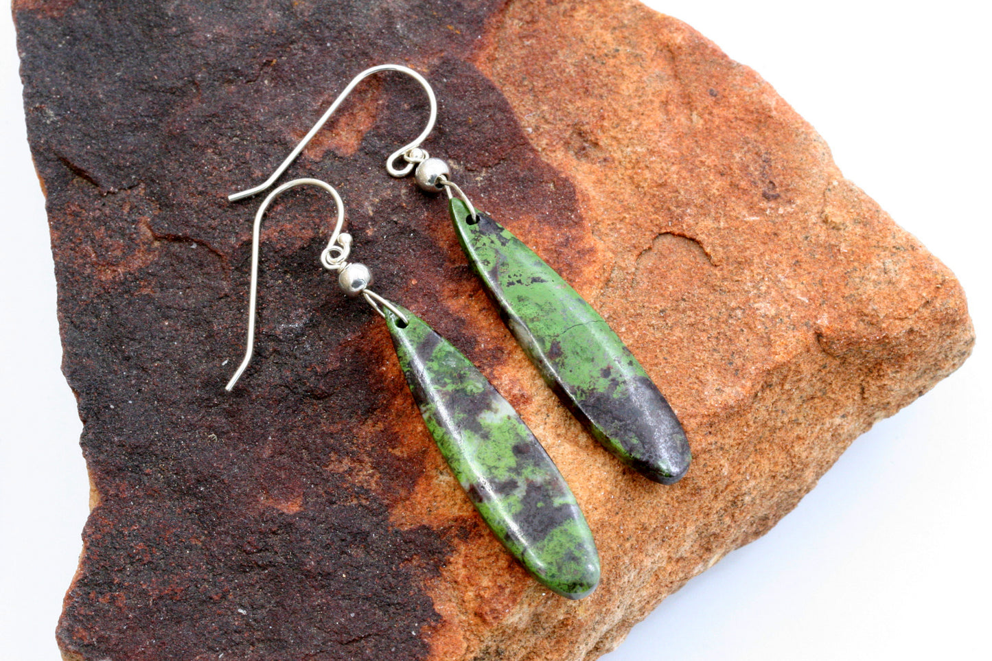 Green Chrysocolla Earrings, Sterling Silver