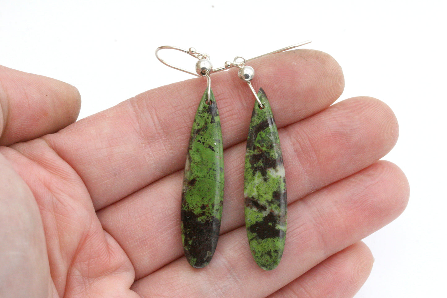 Green Chrysocolla Earrings, Sterling Silver